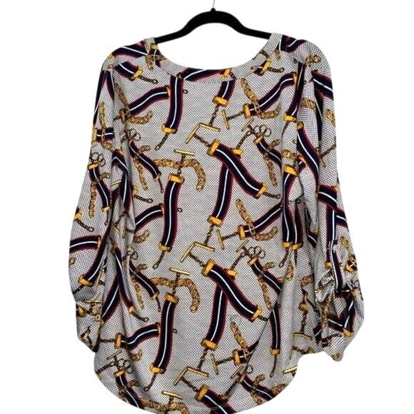 D.N.A Couture Womens 1X Chain & Stripe Print Blouse With Button Accents Long Sle - Picture 8 of 10